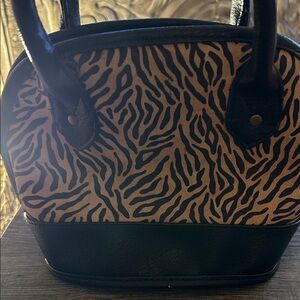 Monet Black and Tan Zebra Print Shoulder Bag